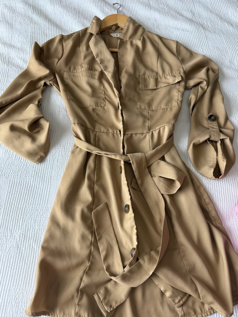 Blush Tan Utility Shirt Dress with Belt